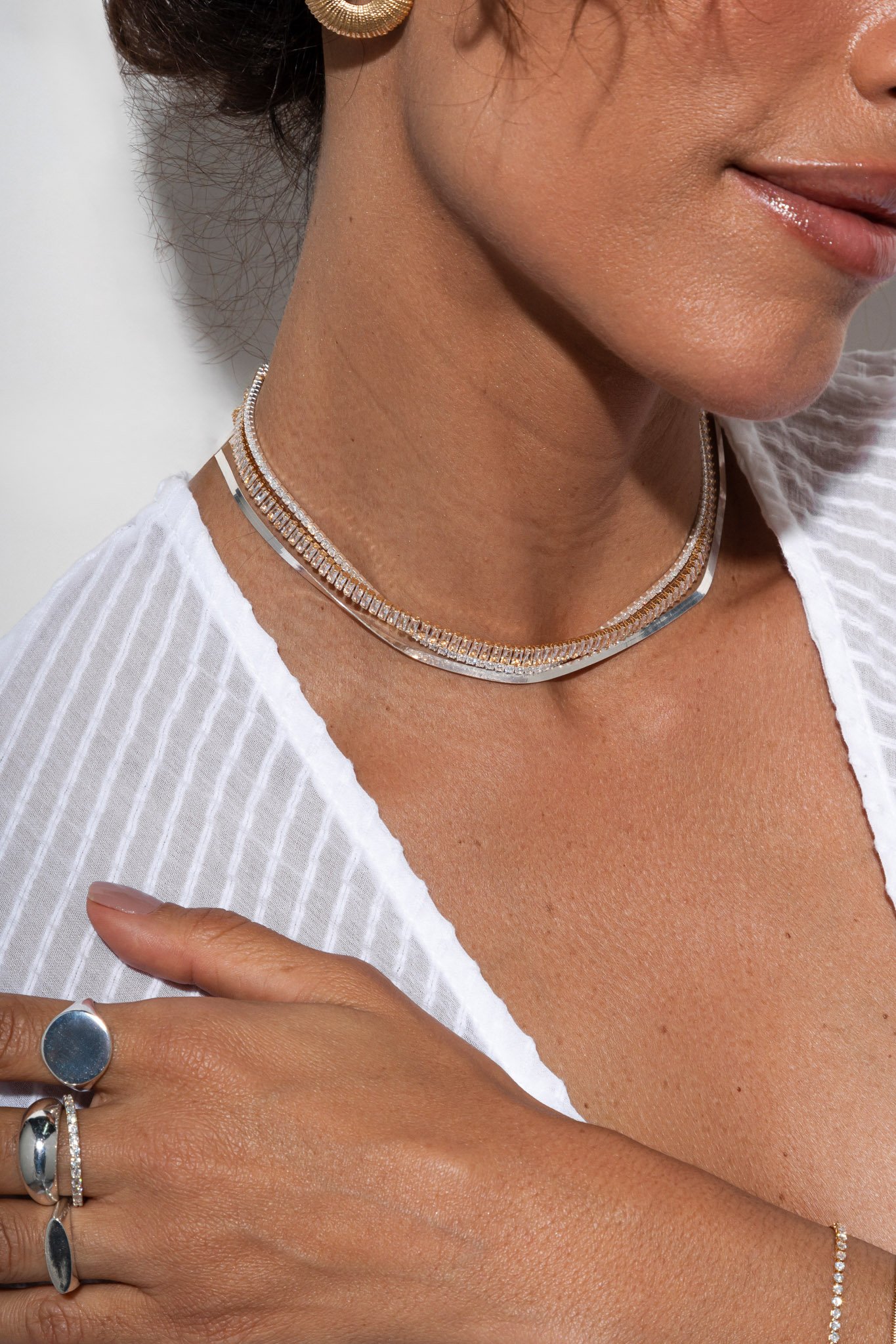 CHOKER DE PRATA RIVIERA CRISTAL COM 5CM DE ALONGADOR 35CM