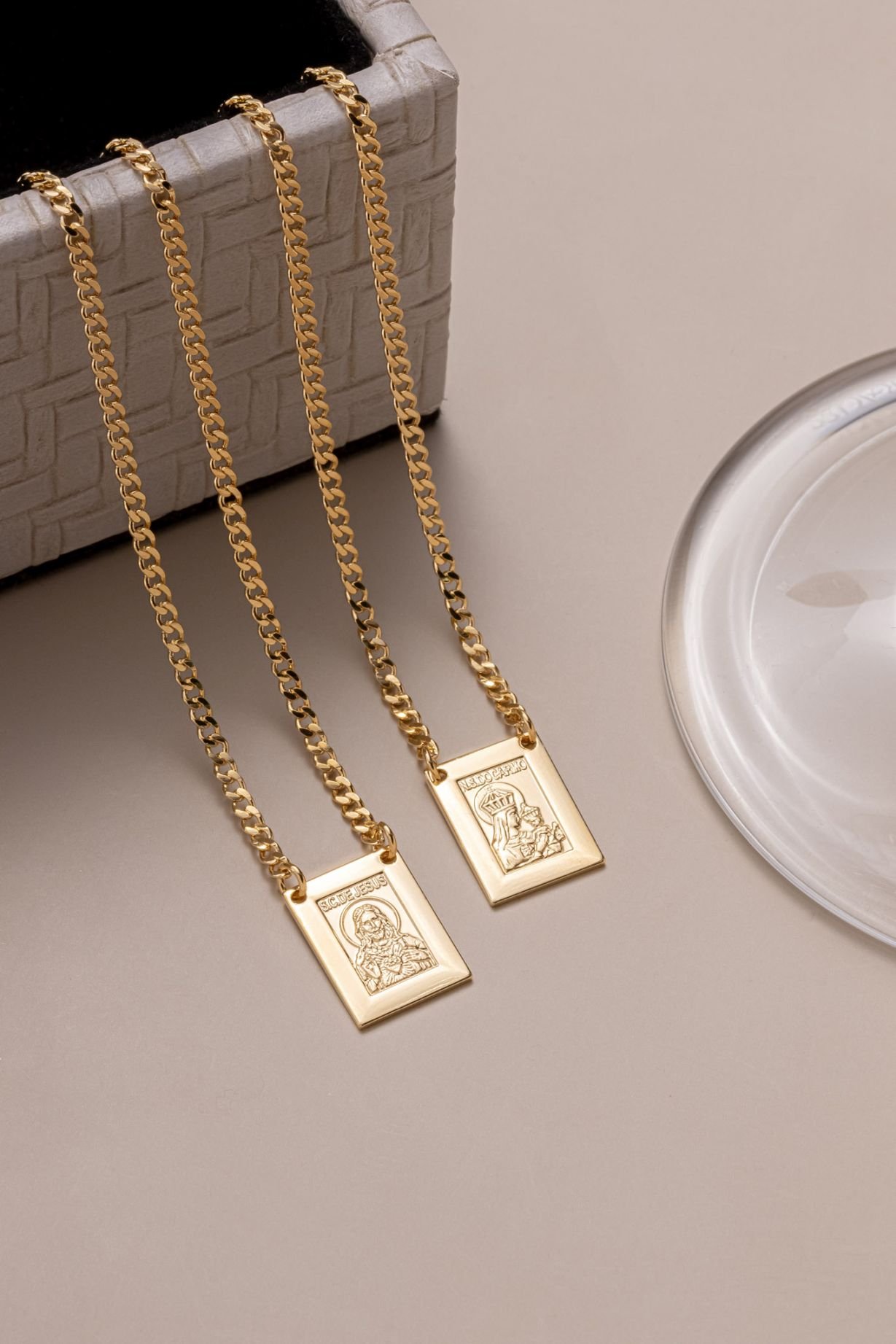 ESCAPULÁRIO GRUME NOSSA SENHORA CARMO E SAGRADO CORAÇÃO DE JESUS 70CM