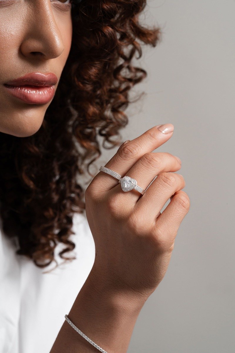 ANEL PRATA DUPLO COM CORAÇÃO E ZIRCONIA