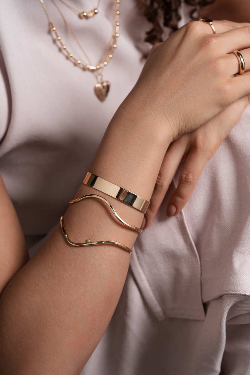 BRACELETE FIO DUPLO ONDULADO COM 1 ZIRCONIA
